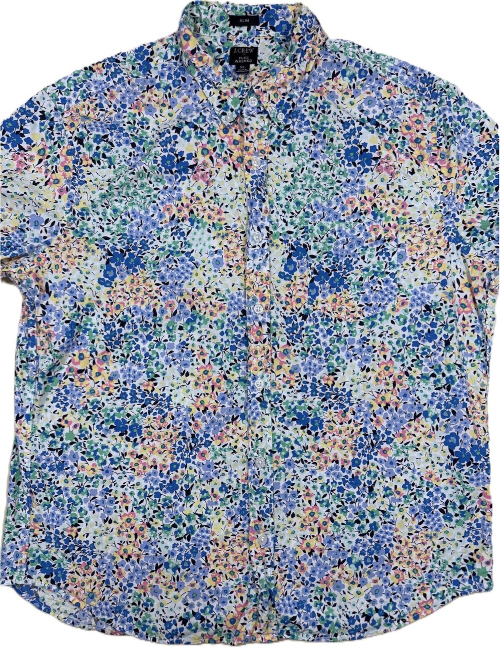 J. Crew Men's Short Sleeve Flex Washed Shirt XL Multicolor Floral Slim Fit